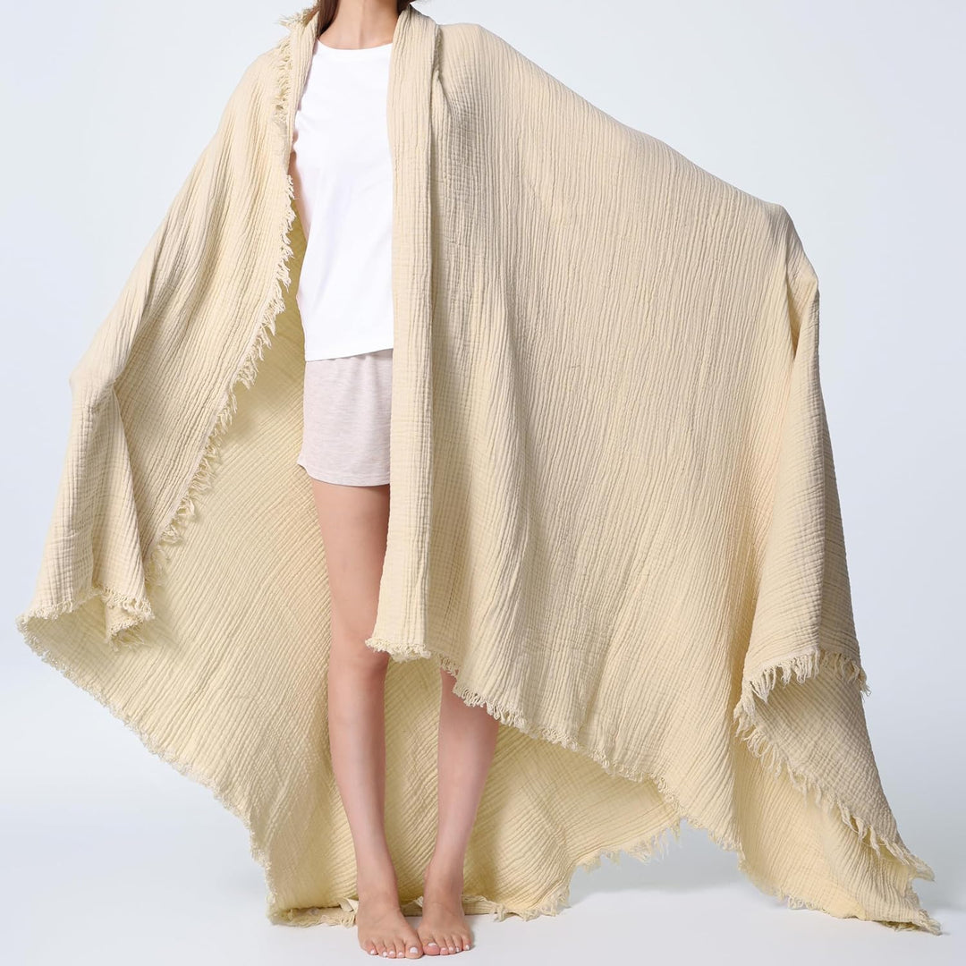 R.SHARE 100% Baumwolle Musselin Decke 150x200cm, 4-lagige Atmungsaktive Weiche Baumwolldecke Sommerd