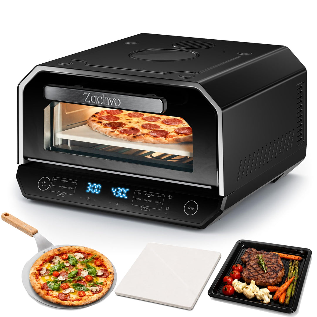 ZACHVO Pizzaofen Elektrisch, bis 450°C für 90-Sekunden-Neapolitanische Pizza, 13 Programme (6 Pizza-