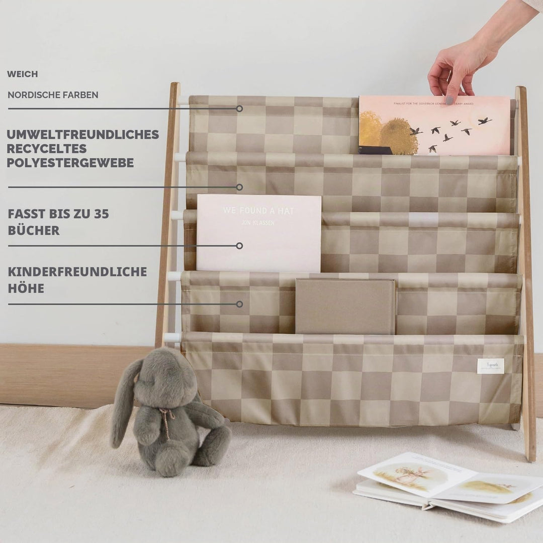 3 Sprouts Kinder Bücherregal aus Holz – Montessori Regal für Kinderzimmer - Schachbrettbeige, Schach