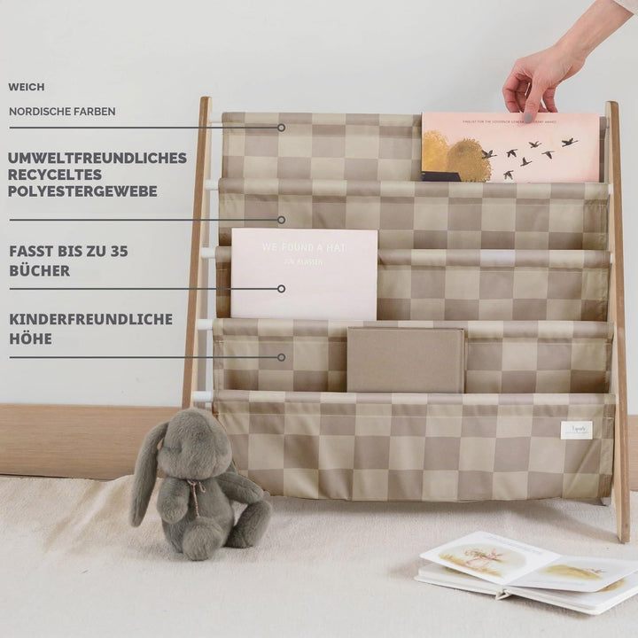 3 Sprouts Kinder Bücherregal aus Holz – Montessori Regal für Kinderzimmer - Schachbrettbeige, Schach