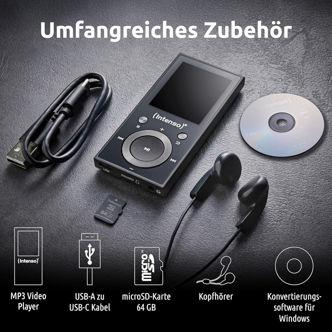 Intenso Video Scooter BT MP3 Player mit Bluetooth 5.0, 1,8 Zoll Farbdisplay, 64 GB microSD, USB-C, b