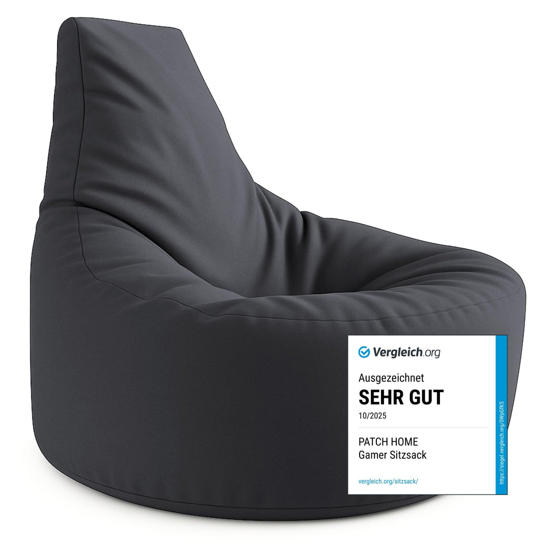 PATCH HOME Gamer Kissen & Lounge Sitzsack – befüllbar mit Reissverschluss, gefüllt mit Styropor, gee