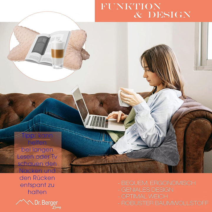 Dr. Berger Leseknochen Nackenrolle Lesekissen 40x18 cm Minky Design - 380g Baumwolle extra flauschig