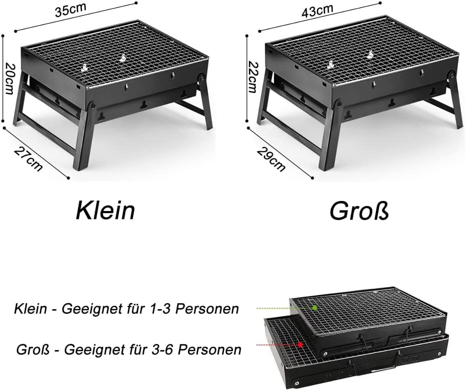 ROIMOE Holzkohlegrills Grill BBQ Portable, Tischgrill Campinggrill Picknickgrill, Abnehmbare BBQ Gri