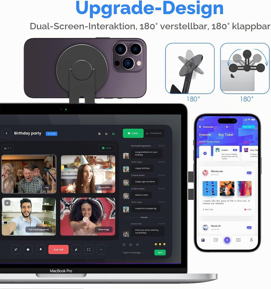 CloudValley Magnetische Laptop Handy Ständer, Einstellbare Kamera-Übergabe Zubehör für MacBook &amp; iPh