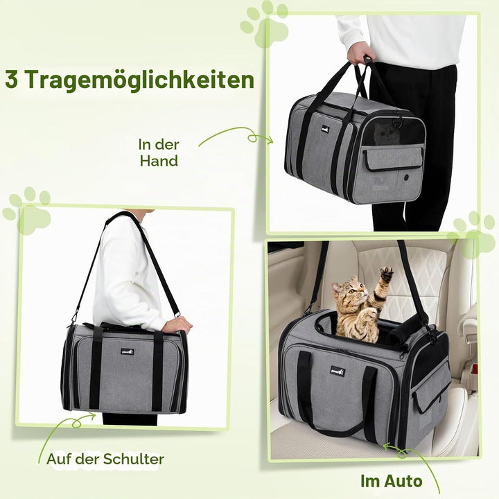 Pecute Katzentransportbox Transportbox Katze Gross, 48x33x34cm Erweiterbar Katzenbox für 2 Katzen Hu