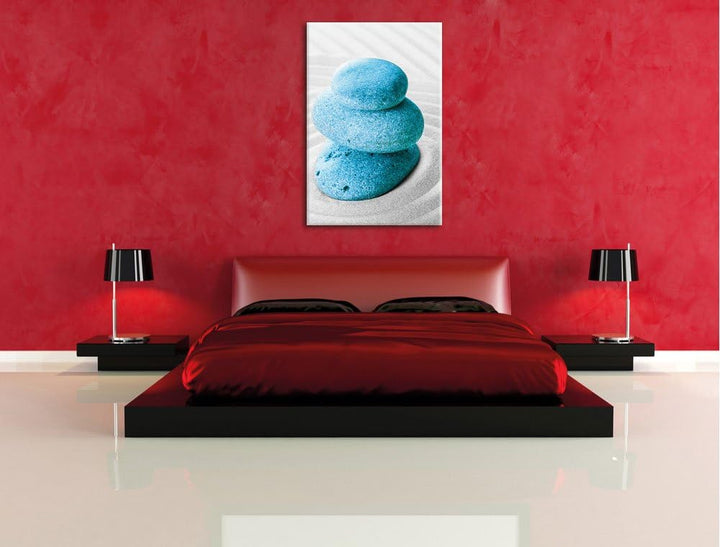 Pixxprint DREI Steine im Sand mit Muster, Format: 70x100 auf hochkantiges Leinwand, XXL riesige Bild