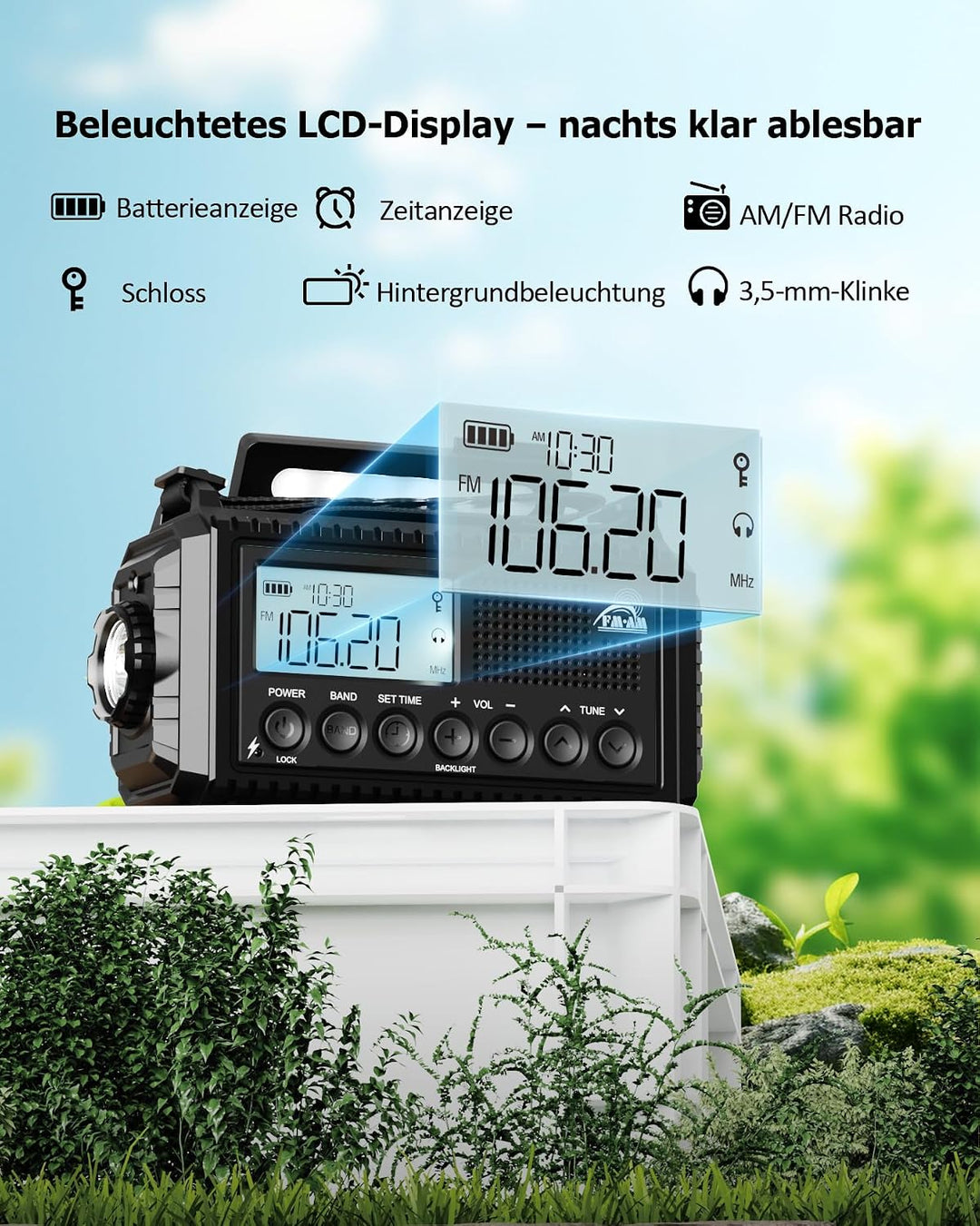Kurbelradio, Notfallradio mit 12000 mAh Powerbank, AM/FM/SW Radio Ohne Strom, Kurbel 5-Wege Solar Ra