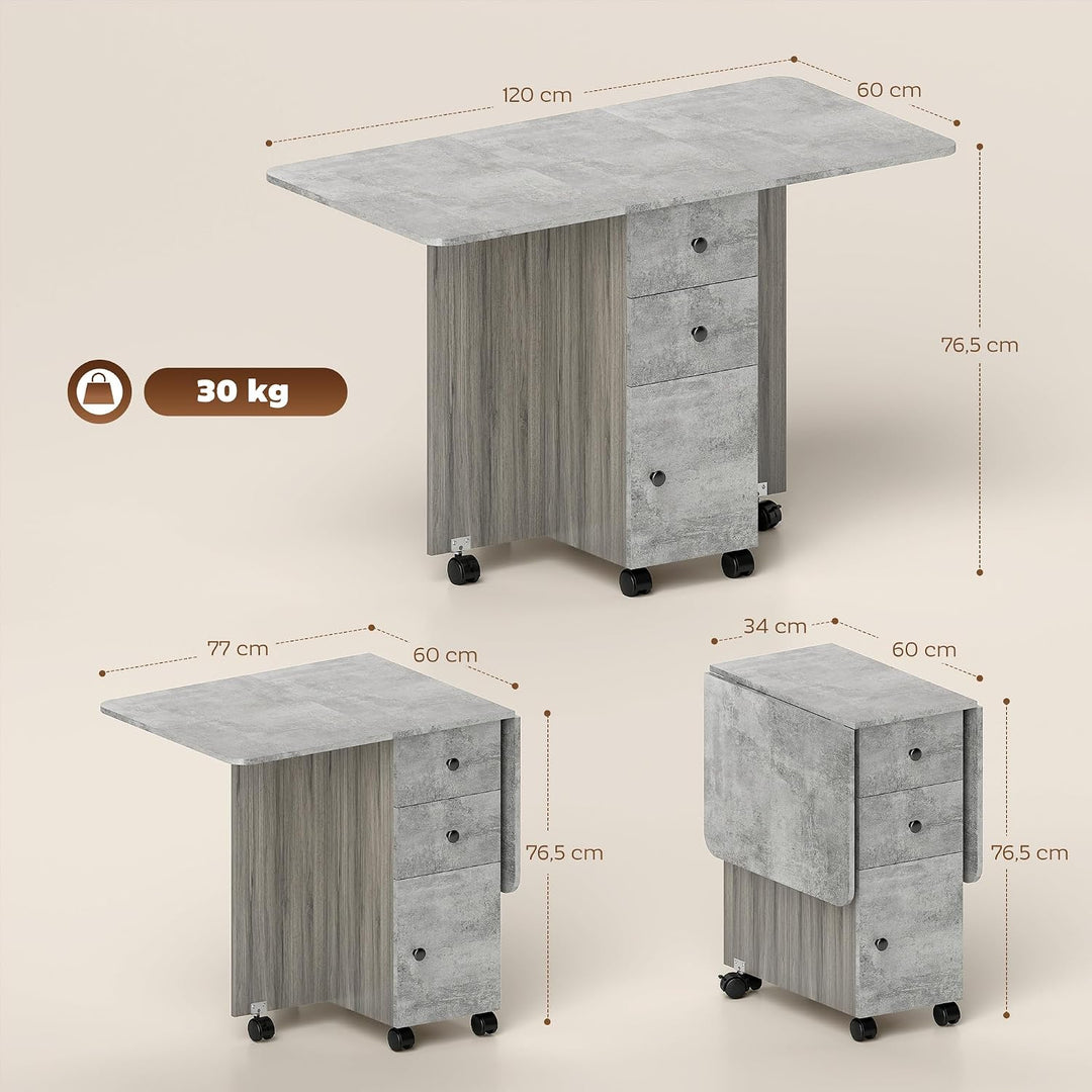 HOMCOM Klappbarer Küchentisch Klappbarer Esstisch 2 klappbare Platten mit 2 Schubladen 1 Schrank und