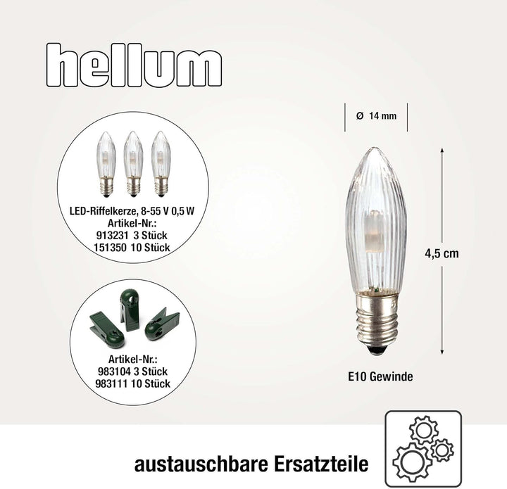 hellum Lichterkette Made-in-Germany Weihnachtsbaum, Kerzen Lichterkette innen mit Clip, 15 BS warm-w
