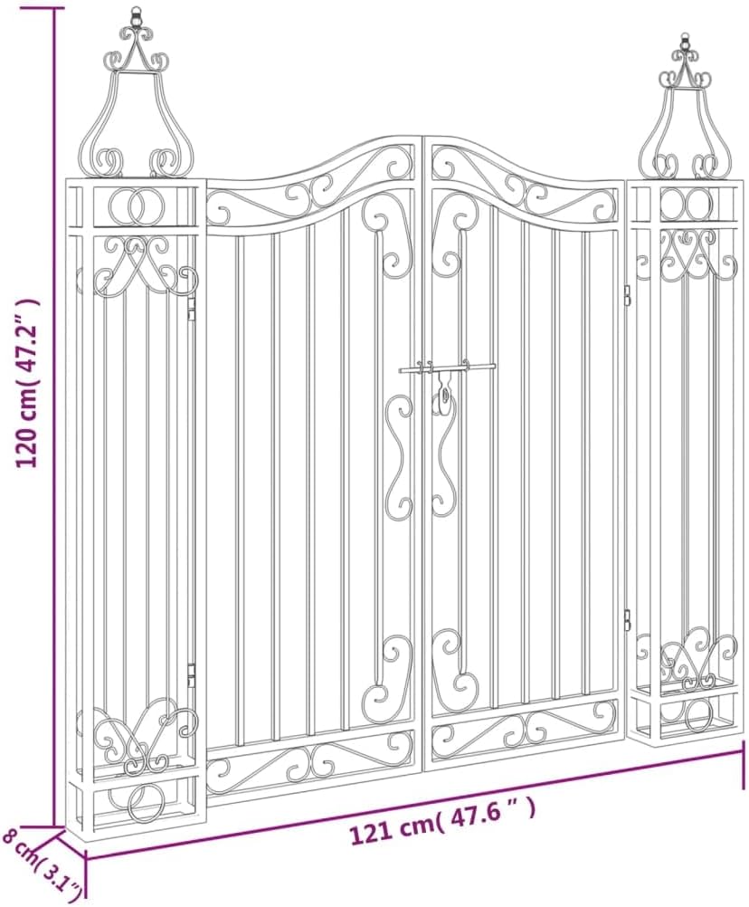 vidaXL Gartentor Schwarz 121x8x100 cm Schmiedeeisen 121 x 8 x 120 cm, 121 x 8 x 120 cm