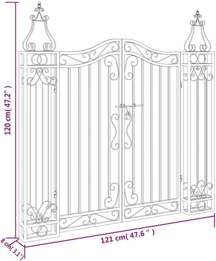 vidaXL Gartentor Schwarz 121x8x100 cm Schmiedeeisen 121 x 8 x 120 cm, 121 x 8 x 120 cm