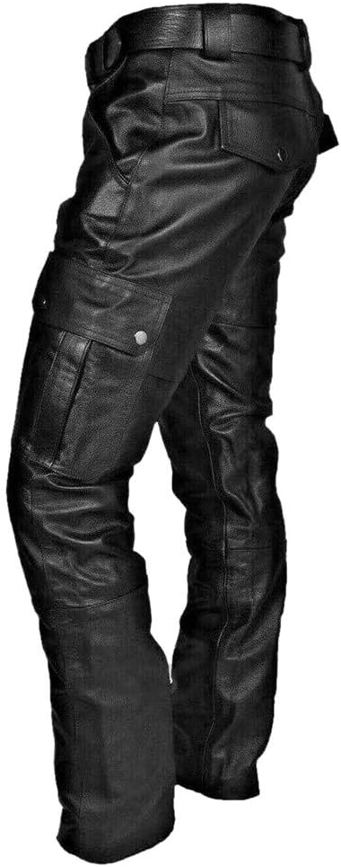 Ansenesna Hose Herren Leder Lederoptik Lang Vintage Lederhose Männer Mit Seitentaschen Regular Fit F