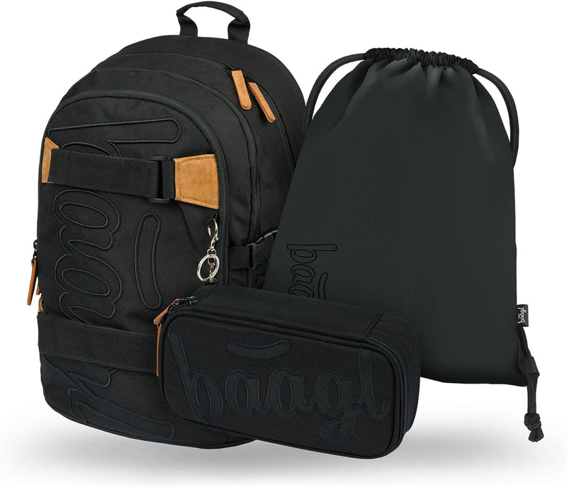 Baagl Schulrucksack Set Jungen Mädchen 3 Teilig, Schultasche ab 3. Klasse, Grundschule Ranzen mit Br