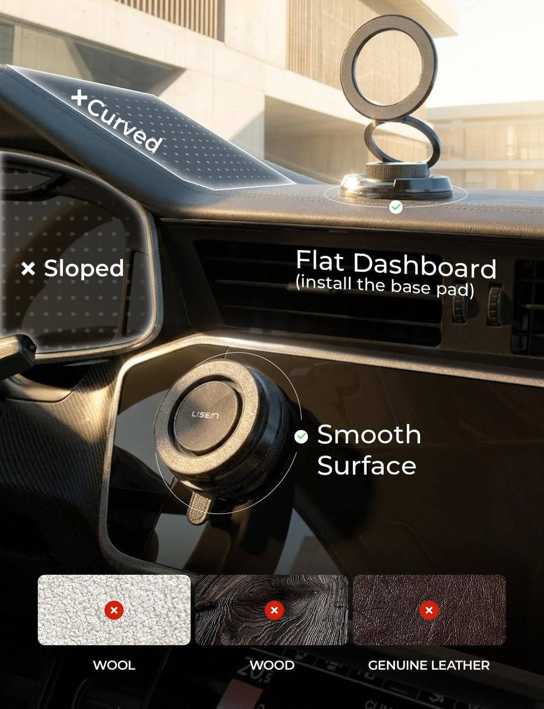 LISEN Metall MagSafe Autohalterung Handyhalterung Auto mit Vakuum Saugnapf | -40°C~90°C Silikon,Ganz