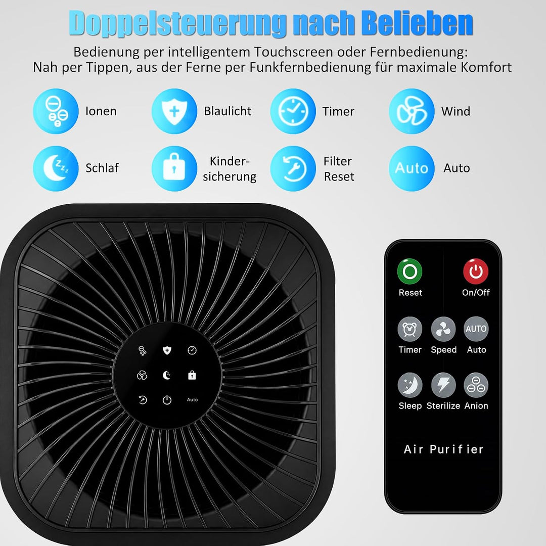 Luftreiniger Allergiker CADR 400 m³/h bis 160 m², HEPA Air Purifier Luftfilter mit Echtzeit PM2.5 &amp;
