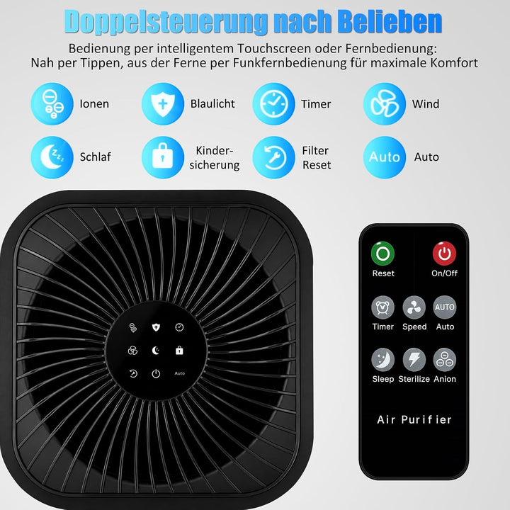 Luftreiniger Allergiker CADR 400 m³/h bis 160 m², HEPA Air Purifier Luftfilter mit Echtzeit PM2.5 &amp;