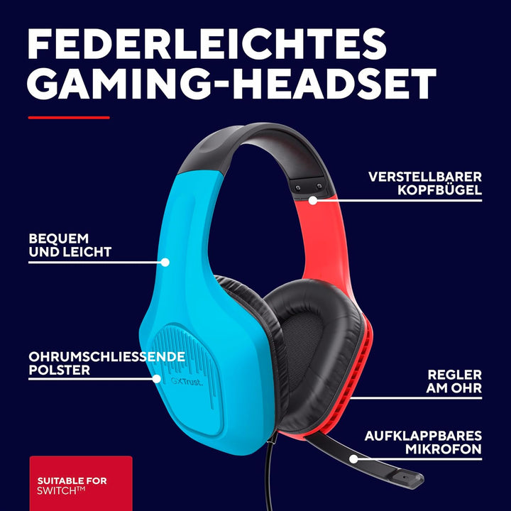 Trust Gaming GXT 416S Zirox Leichtes Gaming Headset für Nintendo Switch mit 50-mm-Treiber, 1,2 m Kab