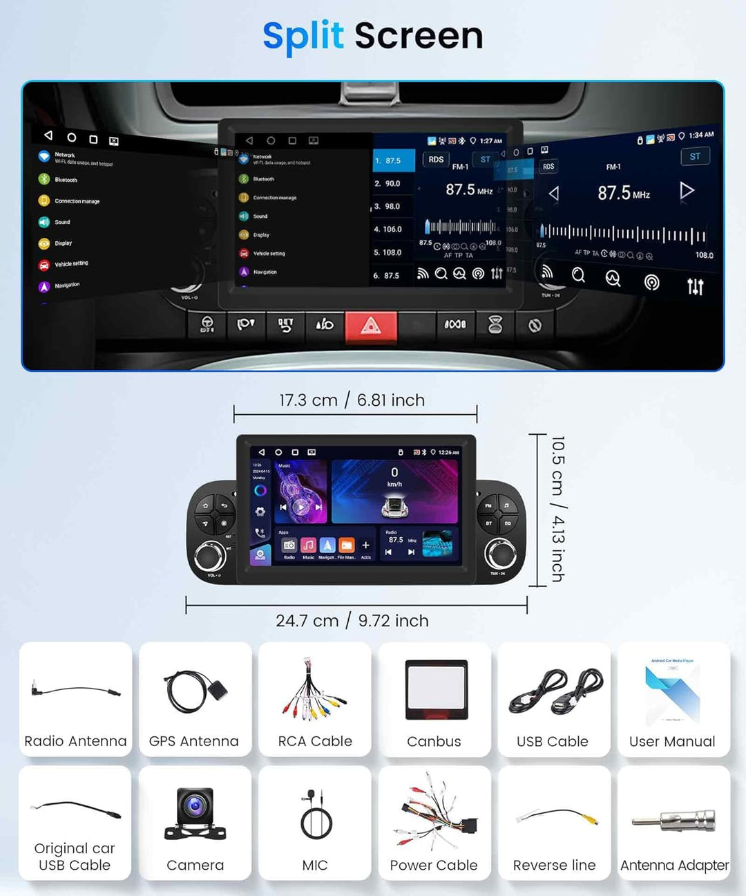 4G+64G 7 Zoll Android Autoradio für FIAT Panda 2013-2020 Wireless Carplay Rimoody Stereo Auto mit An