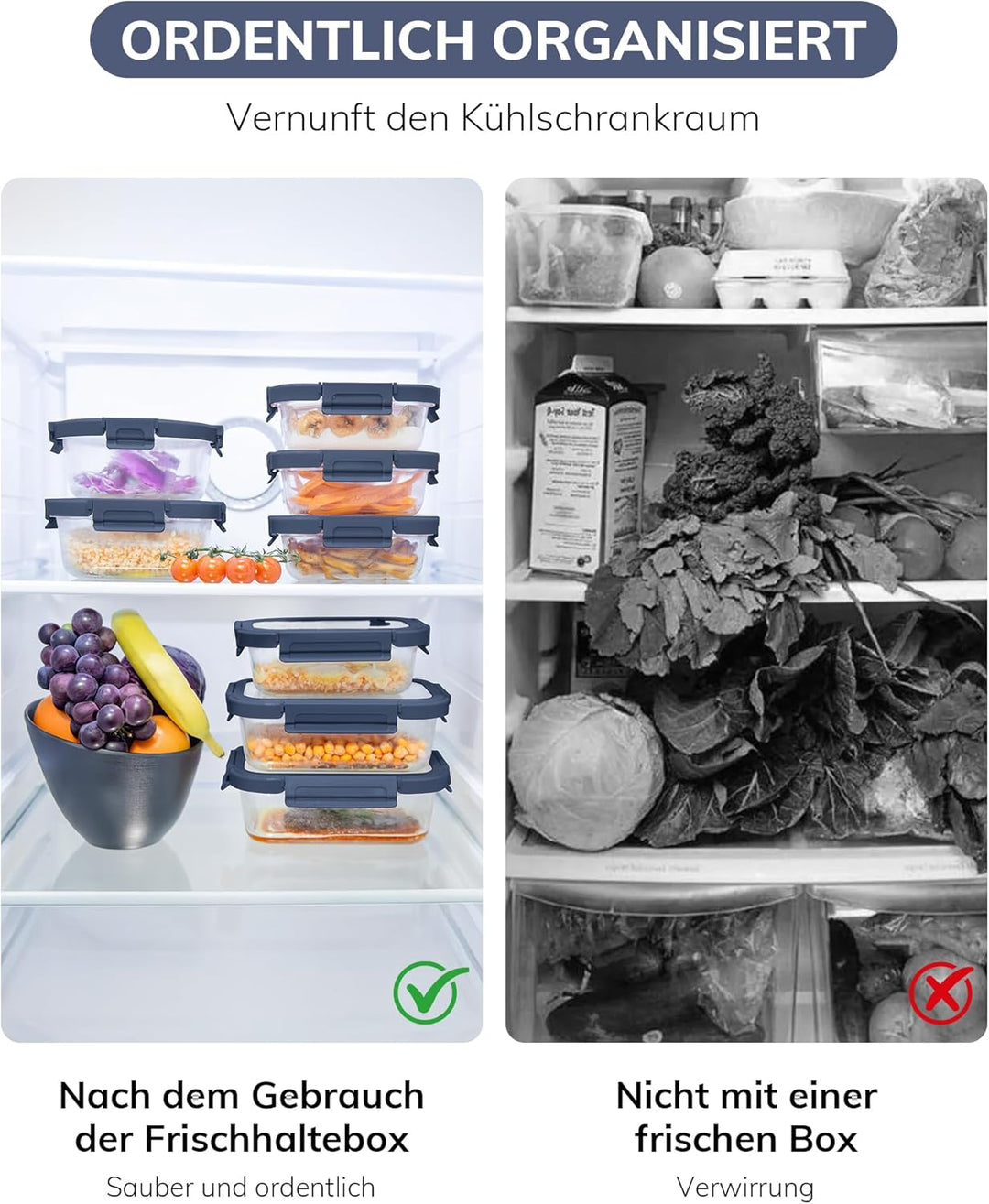 BOROHOUSE Vorratsdosen Glas 2er Set 630ml – Glas Frischhaltedosen mit Glasdeckel, luftdicht & BPA-fr