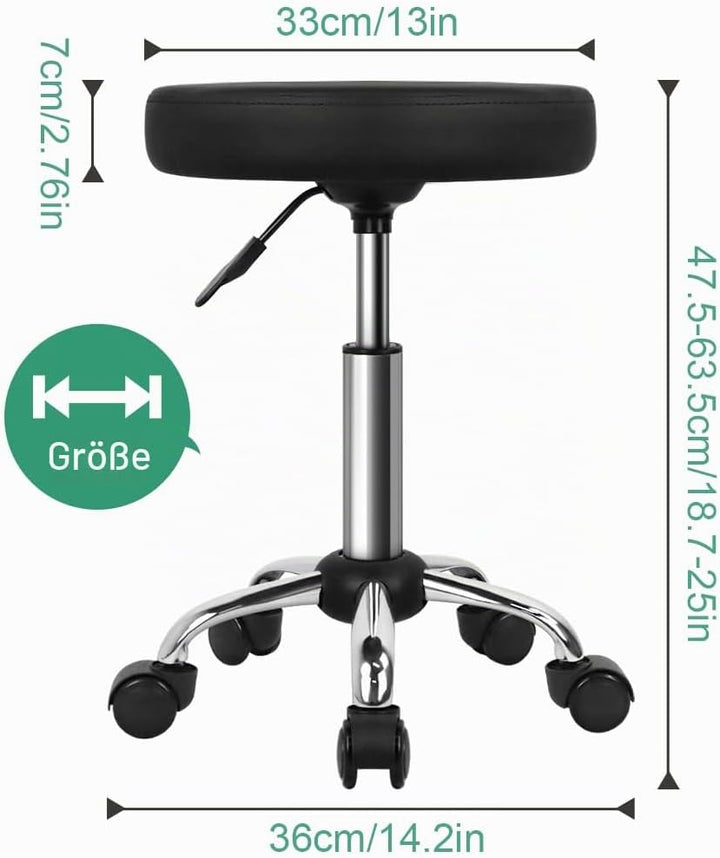 FURWOO Mehrzweck Rollhocker Rundhocker mit Rollen für Spa Verstellbarer Zeichenhocker (Schwarz), Sch