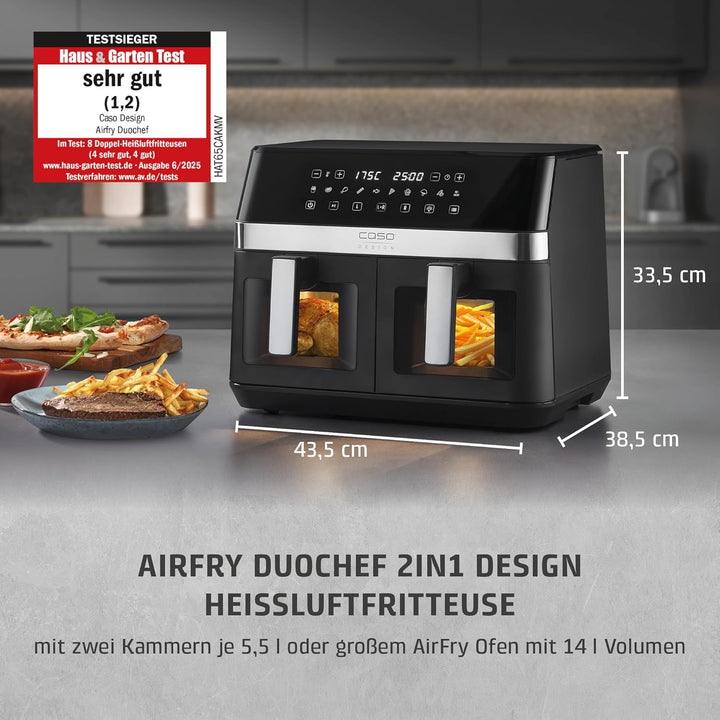 CASO AirFry DuoChef - Heissluftfritteuse - 2in1 Air Fryer mit 2 Frittierkörben oder als grosser Airf