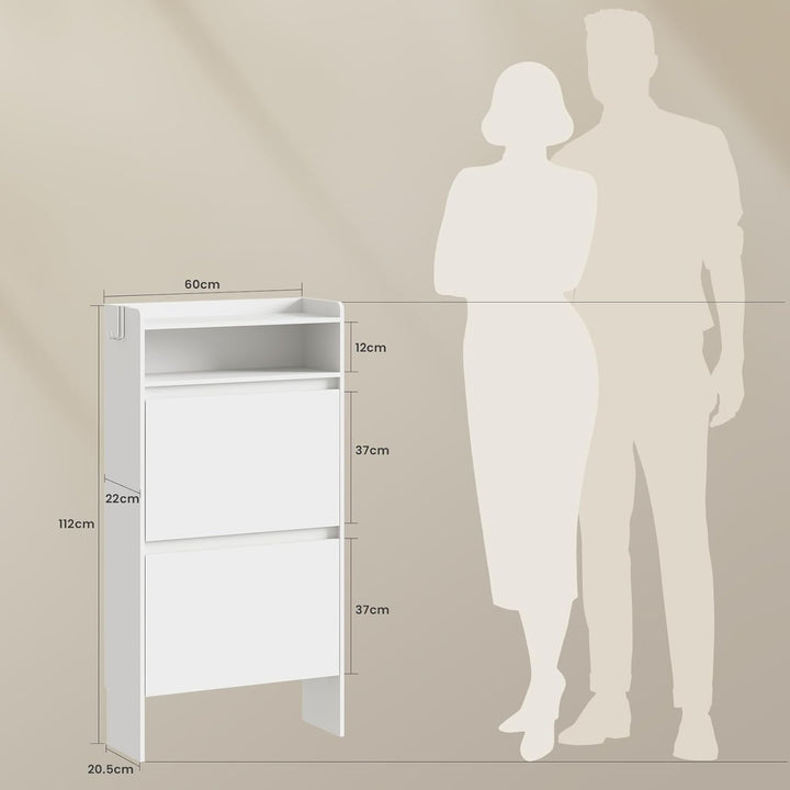 Asgolion Schuhschrank 2 Klappen, Schuhregal, offenes Fach, Schuhkommode Schuhregal mit Trennwände ve