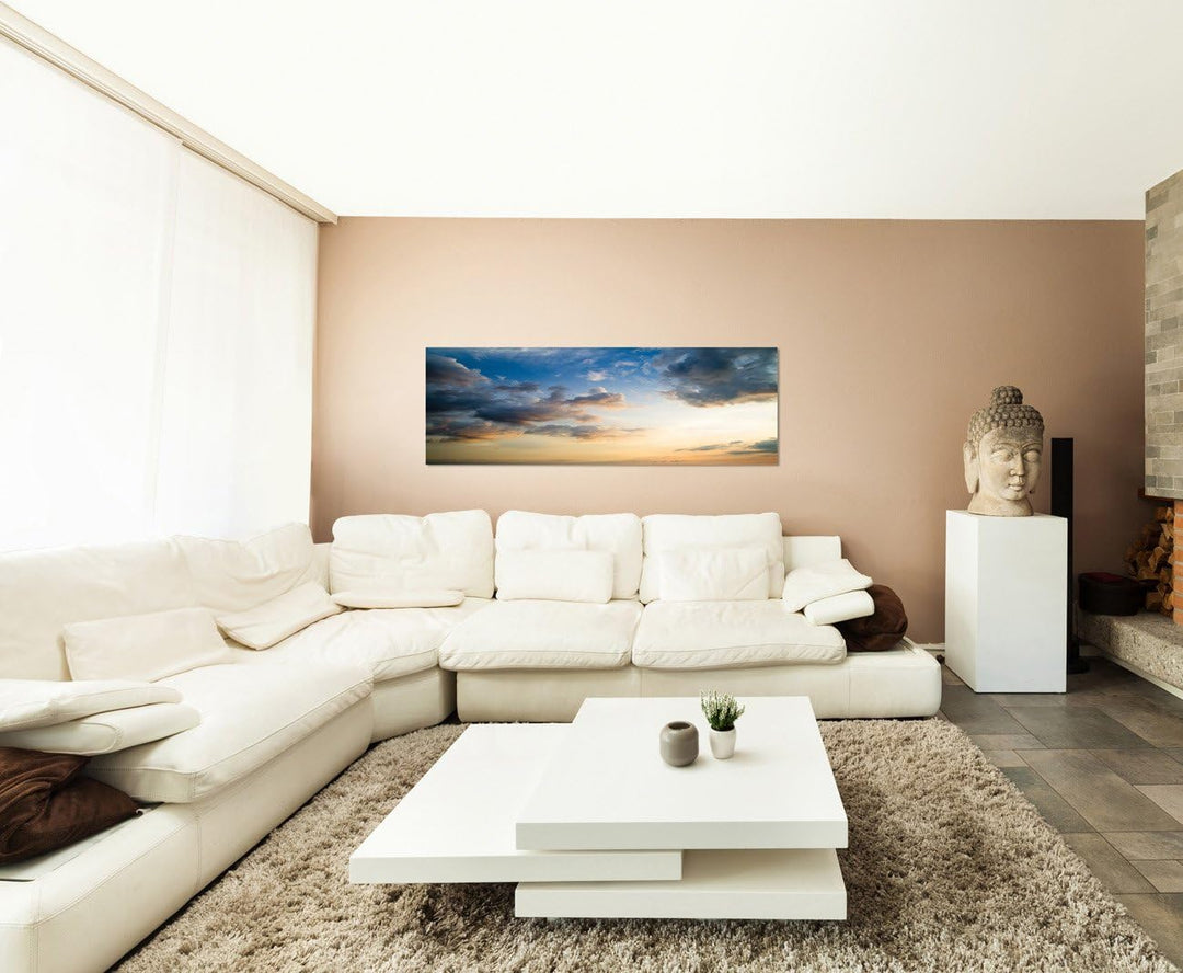 Paul Sinus Art Panoramabild auf Leinwand und Keilrahmen 120x40cm Himmel Wolken Sonnenstrahlen
