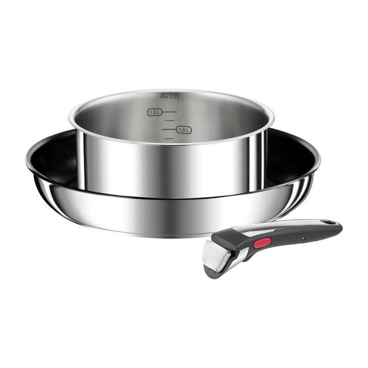 Tefal Ingenio Preference On Kochgeschirr, 3-teilig, Edelstahl, Induktion, stapelbar, platzsparend, T