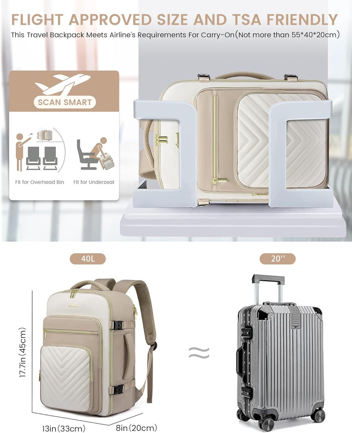 LOVEVOOK Handgepäck Rucksack Flugzeug, 40L Reiserucksack Damen Gross, Wasserdicht Laptop Rucksack Da
