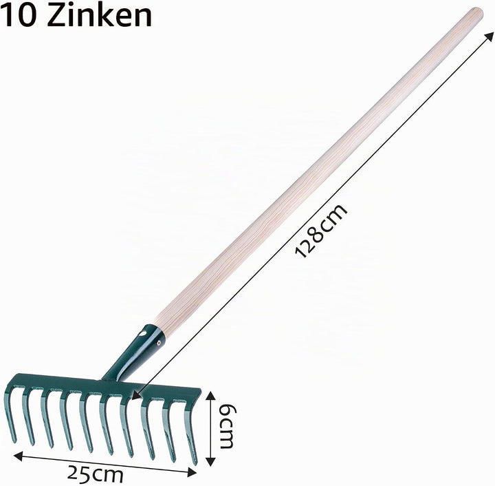 KADAX Rechen aus Metall, Flache Harke mit Stiel aus Holz, Laubbesen für Garten, Beet, Laubrechen, Ra