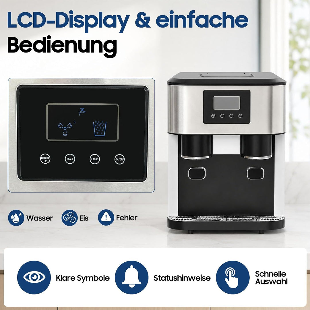 3-in-1 Eiszubereiter - Eiskubermaschine für Gehacktes Eis und Eiswürfel, 10-15 kg Eis pro Tag in 8-1