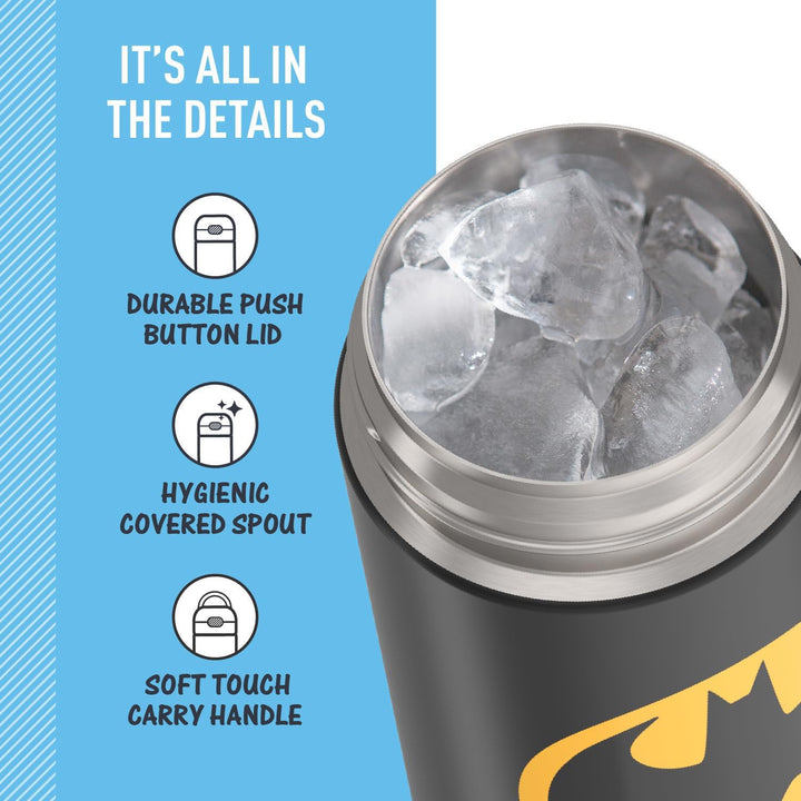 THERMOS Funtainer Edelstahl-Vakuum-Isolierflasche mit breitem Ausgiessdeckel, 473 ml, Batman, Batman