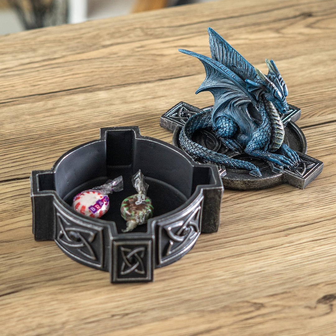 Pacific Giftware Anne Stokes Altar Drake Frost Blue Mystic Dragon Statue Celtic Cross Lidded Box