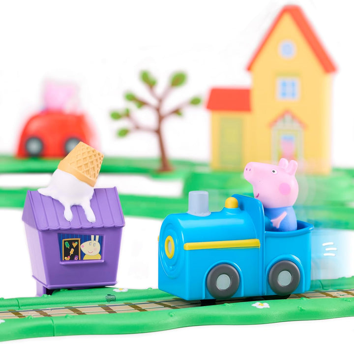 Peppa Wutz Whizz Around Spielset Flotte Stadt – Motorisierte Fahrzeuge mit Schienen &amp; Strasse, Elekt