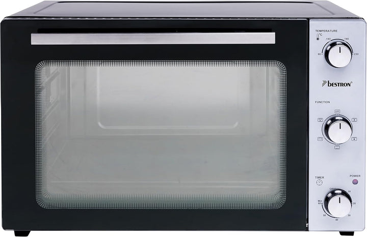 Bestron AOV55 2-in-1 Mini-Backofen mit Drehspiess, 55 Liter, 2000 W, Edelstahl, Schwarz 55 Liter Min