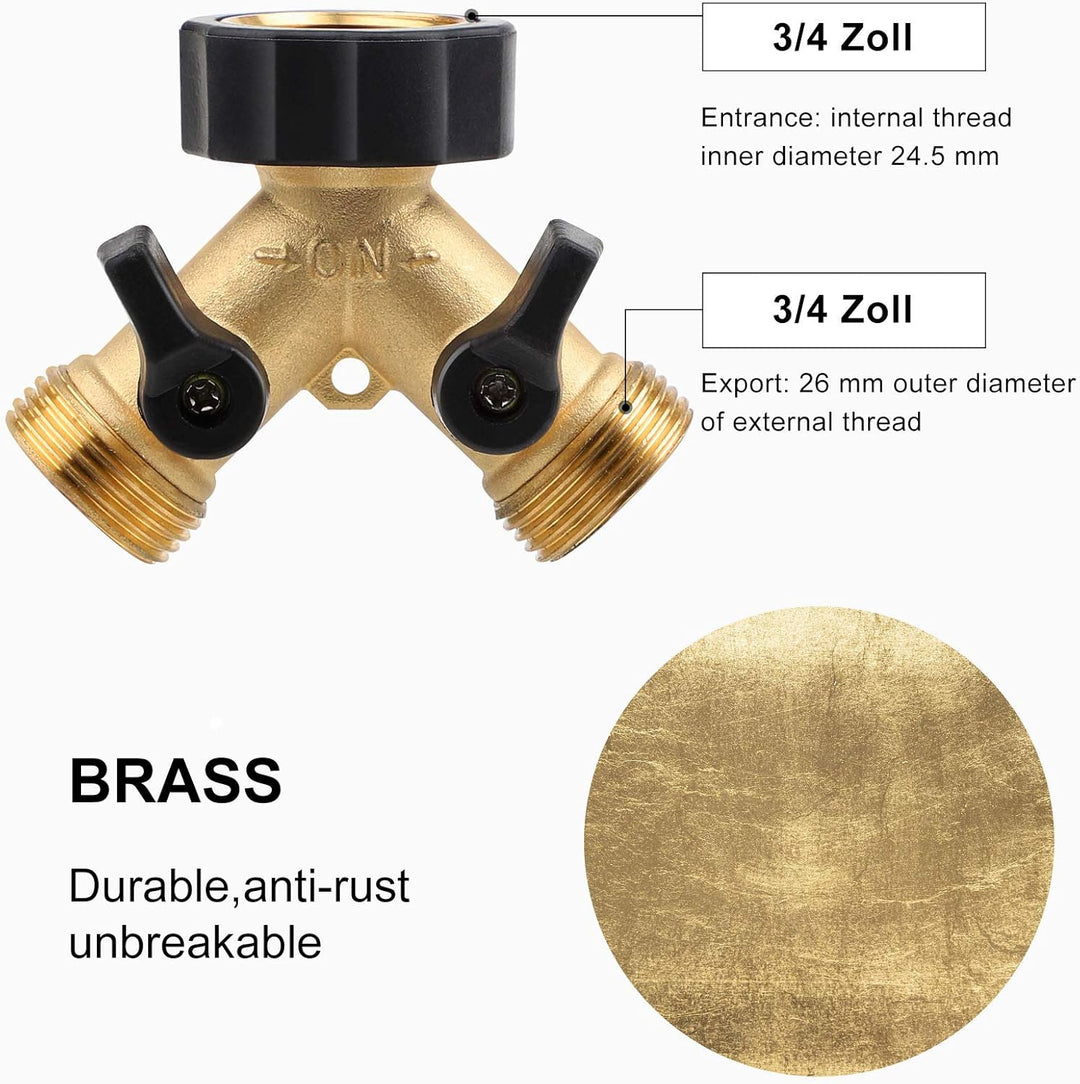 CPROSP 3/4 Zoll Verteiler aus Messing, für Zulaufschläuche, mit 2 Drehschalter, mit 2 * Hahnstückada