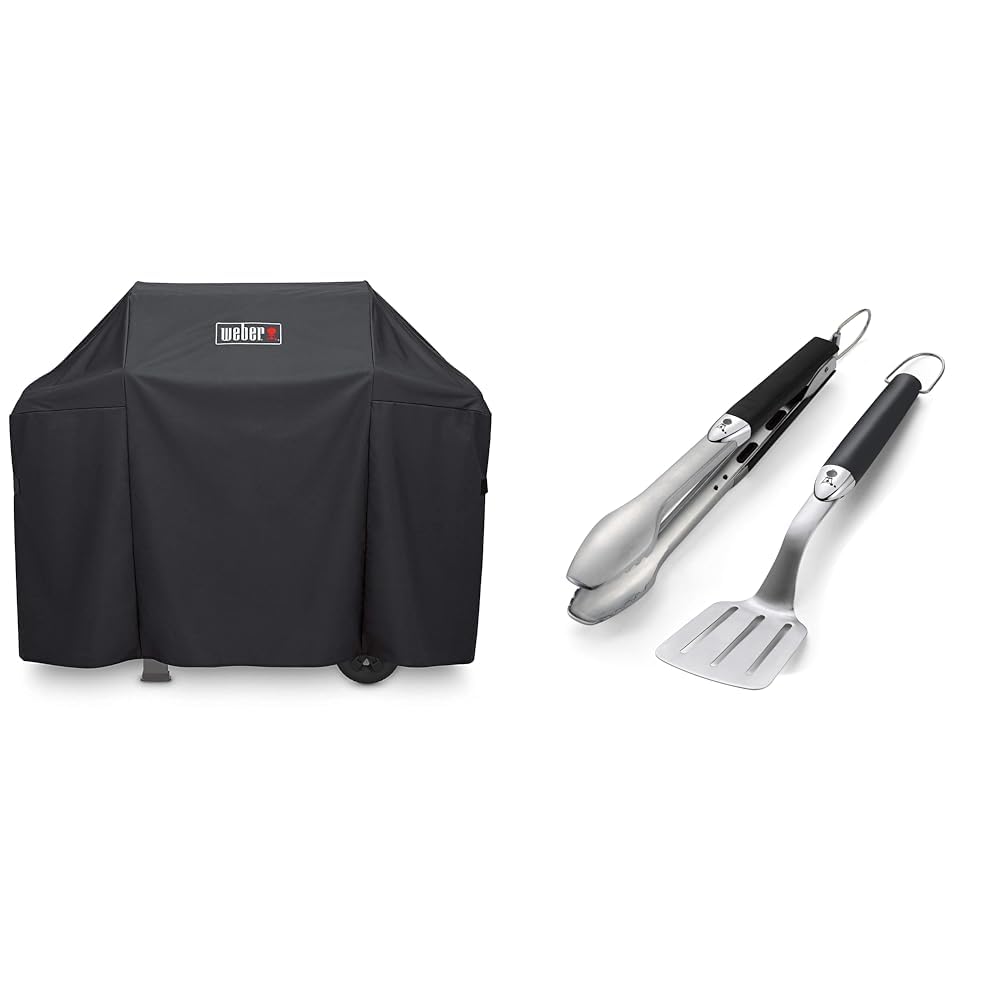 Weber 7183 Premium Hülle für Spirit/Spirit II 300 und 200 Serie, Schwarz &amp; 6645 Grillbesteck Kompakt