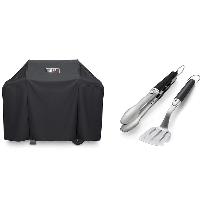 Weber 7183 Premium Hülle für Spirit/Spirit II 300 und 200 Serie, Schwarz &amp; 6645 Grillbesteck Kompakt