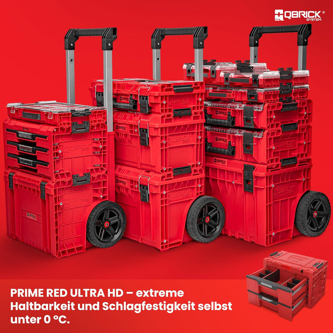 Qbrick System Werkzeugkoffer Sortierbox Leer - 2 Schubladen - Werkzeugkiste - 542 x 335 x 369 mm Rot