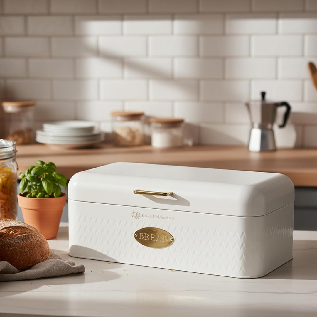 Brotkasten Gross Metall Weiss - 42,5x23x16,5 cm - Brotbox - Bread Box mit Griff - Brotkästen Edelsta