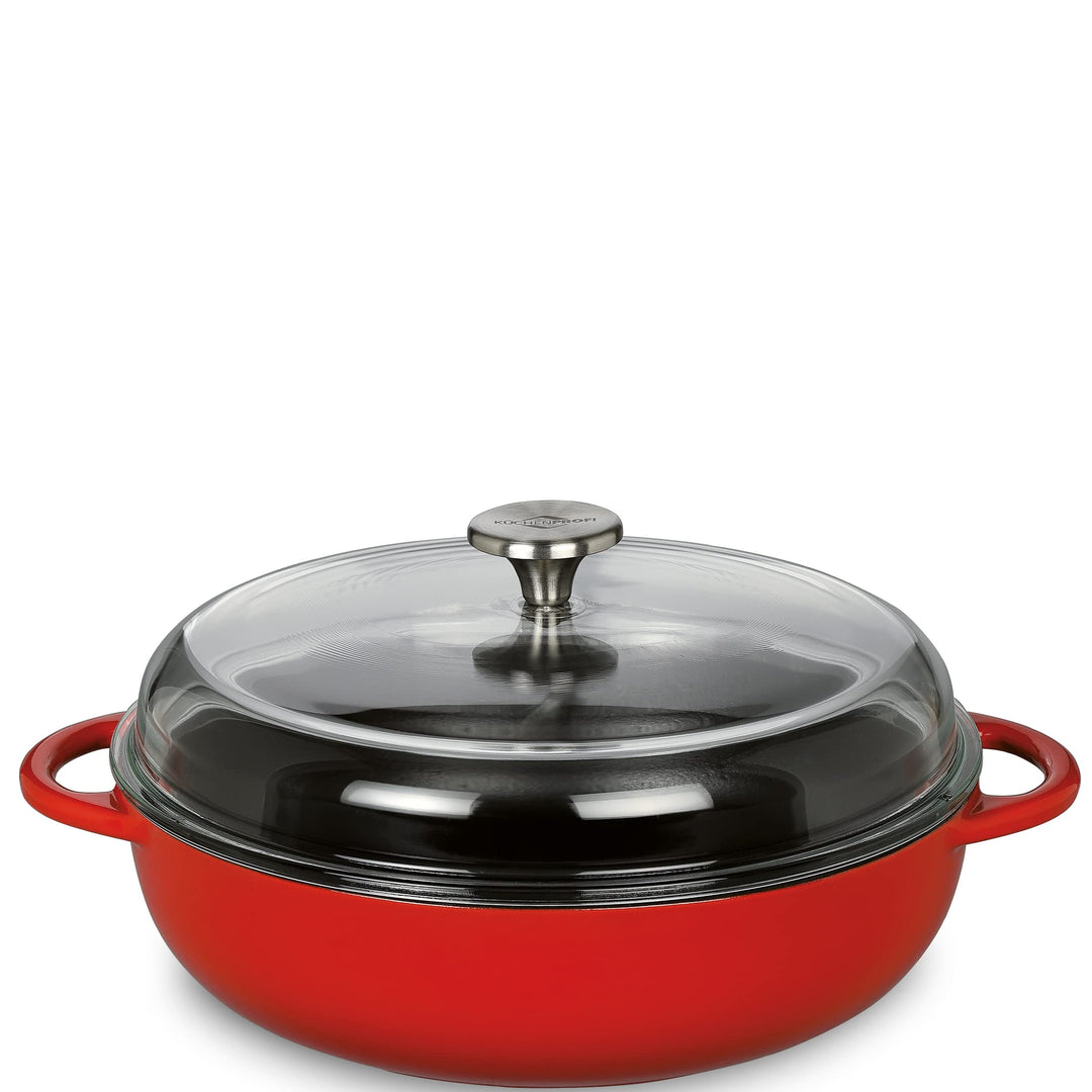 Küchenprofi PROVENCE Gusseisenpfanne rund | emailliert | rot/innen schwarz | 24 cm | mit hohem Glasd
