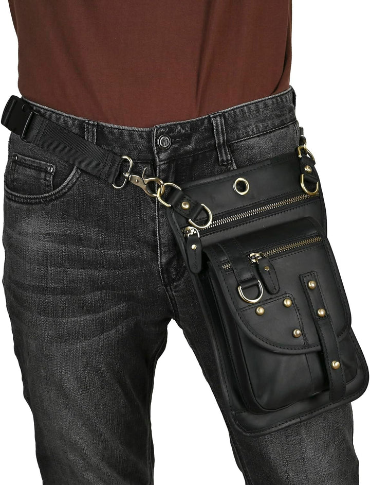 Le'aokuu Herren Echtes Leder Tasche Hüfttasche Gürteltasche Drop Leg Thigh Bag Hip Fanny Bum Belt We