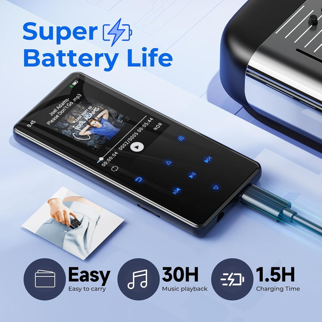 64GB MP3 Player Bluetooth 5.3, mp4-Player, 2,4-Zoll-Bildschirm Tragbarer mp3-Player für Kinder mit e