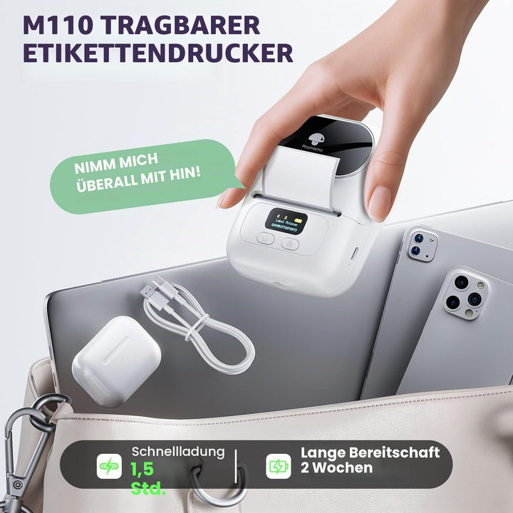 Phomemo M110 Etikettendrucker Beschriftungsgerät Selbstklebend - Tragbarer Etikettiergerät Bluetooth