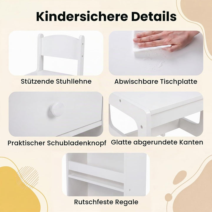LIFEZEAL Kindertisch mit Stuhl, Zeichentisch Kinder mit Abnehmbarer Papierrolle &amp; Aufbewahrungsschra