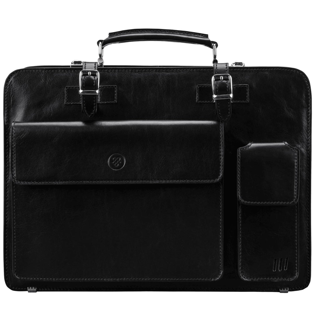 Maxwell Scott Luxus Herren Leder Aktentasche Alanzo in Schwarz, Schwarz