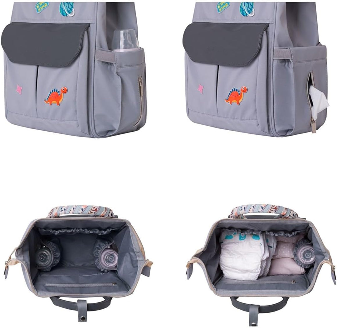 Kikkaboo Wickeltasche Myla Rucksack, Wickeltasche, abnehmbarer Aufkleber Dino Grau, Grau