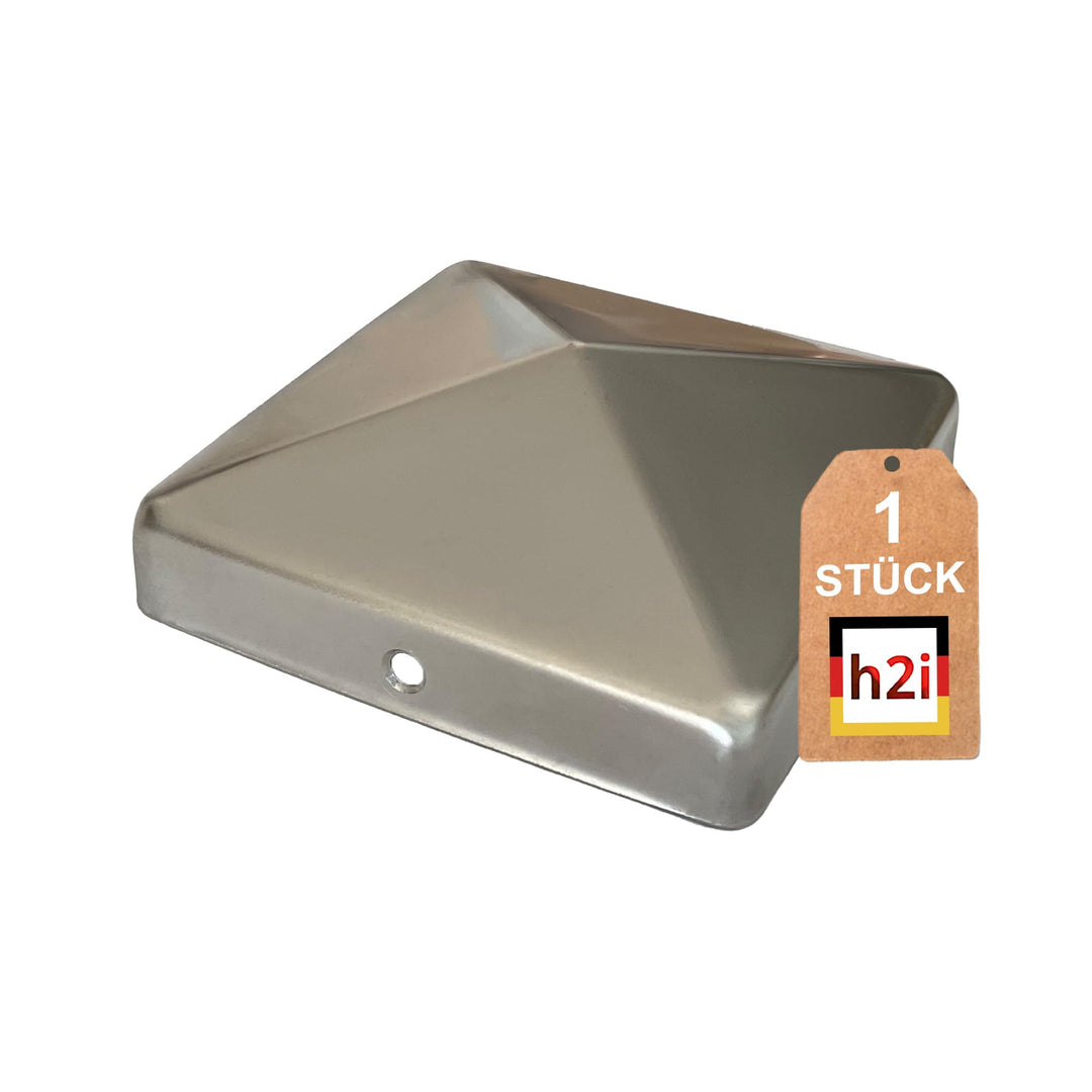 h2i Pfostenkappe | Edelstahl | 201 x 201 mm | 1 Stück | Eckige Abdeckkappe für Garten Holzpfosten Pf