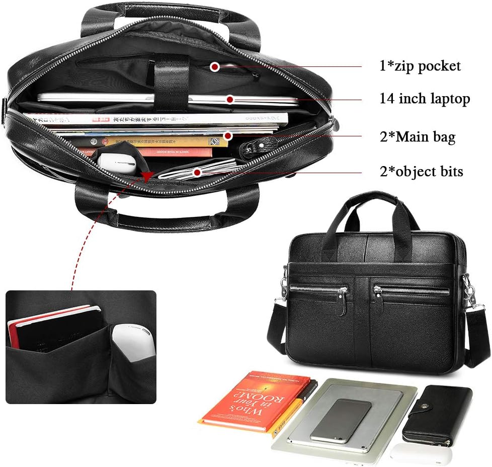 VINBAGGE Businesstasche Herren Leder Aktentasche Männer Handtasche Vintage Laptoptasche Arbeitstasch